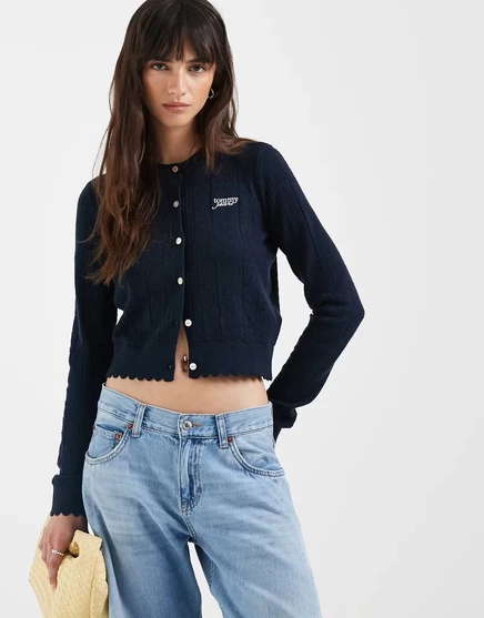 Кардиган Tommy Jeans pointelle темно-синего цвета dark night navy
