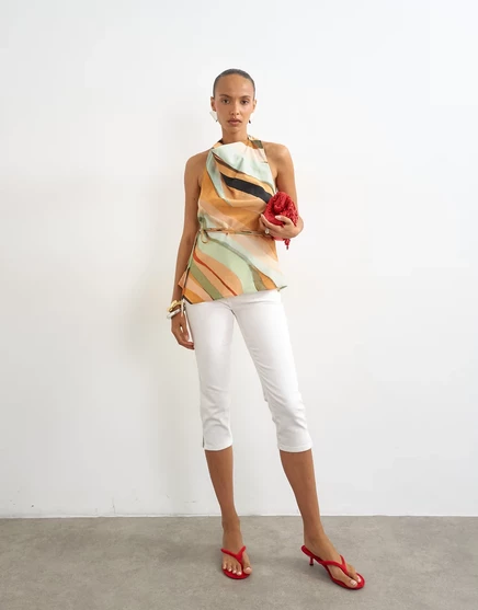 Топ с завязками на талии от Topshop с абстрактным принтом abstract print