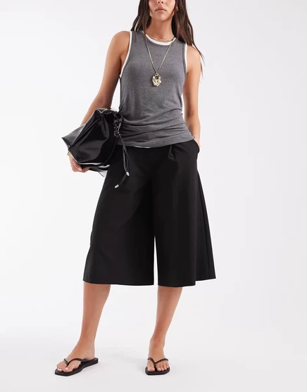 Брюки-кюлоты ASOS DESIGN, сшитые на заказ из льна черного цвета black