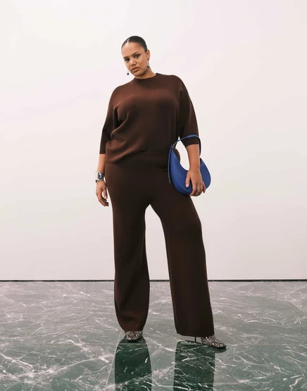 Компактные трикотажные брюки ASOS DESIGN Curve шоколадного цвета - часть комплекта chocolate