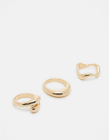 Набор из 3 колец ASOS DESIGN с разным минималистичным дизайном в золотистых тонах gold