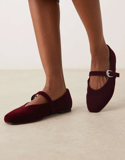 Балетки Leah mary jane от ASOS DESIGN из бордового бархата burgundy velvet