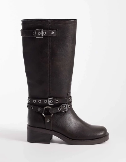 Байкерские ботинки ASOS DESIGN Curve Cassandra с люверсами из полированного коричневого материала brown burnish