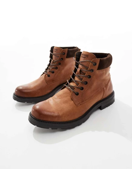 Мужские ботинки Jack & Jones кожаные на шнуровке, коричневые