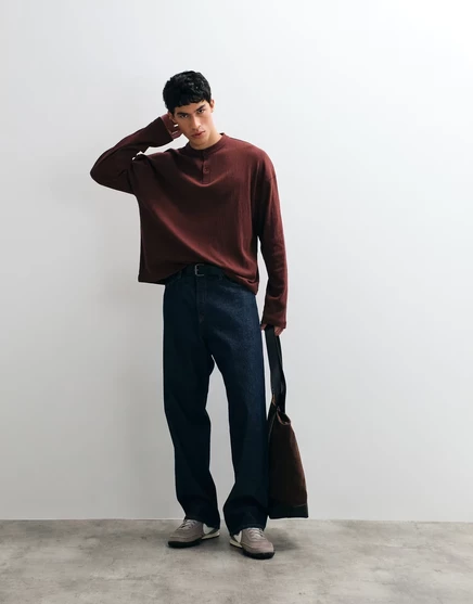 Мужская футболка ASOS Design oversize Henley, rum raisin