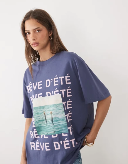 Женская футболка ASOS Design свободного кроя с фотопринтом Reve Dete, синяя