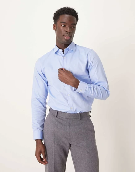 Голубая элегантная рубашка приталенного кроя с возможностью глажки Selected Homme light blue