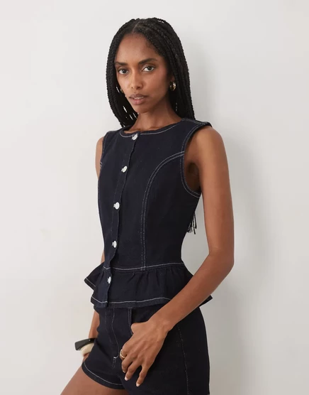 Женский джинсовый топ Miss Selfridge с баской, индиго