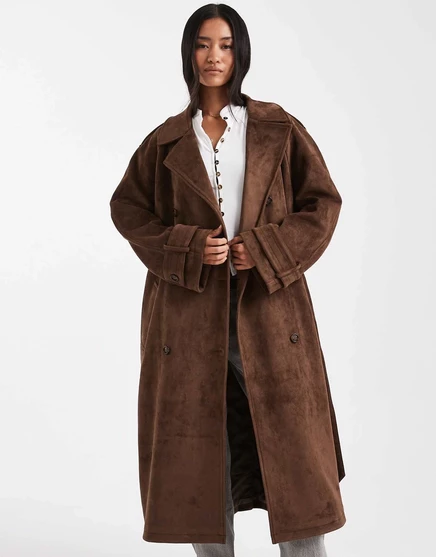 Женский тренч Miss Selfridge под замшу, шоколадный