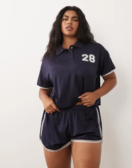 Женские шорты asos curve трикотажные с кружевом, темно-синие