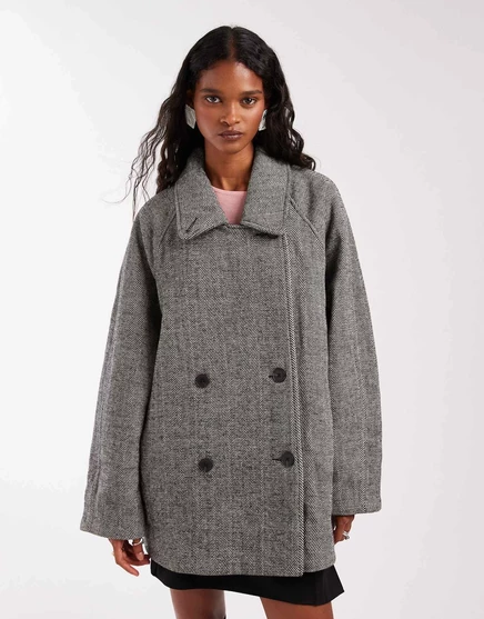 ДИЗАЙНЕРСКОЕ пальто в горошек средней длины оверсайз от ASOS в елочку herringbone