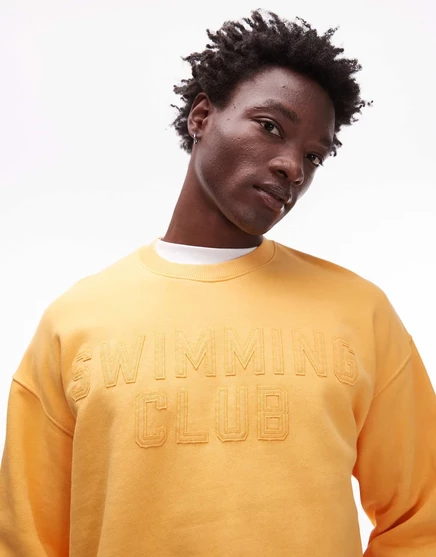 Толстовка Topman oversize fit с вышивкой swimming club цвета промытого оранжевого цвета washed orange