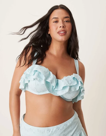 Топ-бикини ASOS DESIGN Curve от Bobbi broderie со скрытыми косточками синего цвета blue