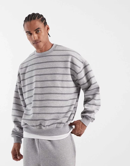Толстовка в полоску с круглым вырезом от ASOS DESIGN extreme oversize цвета вересково-серого
