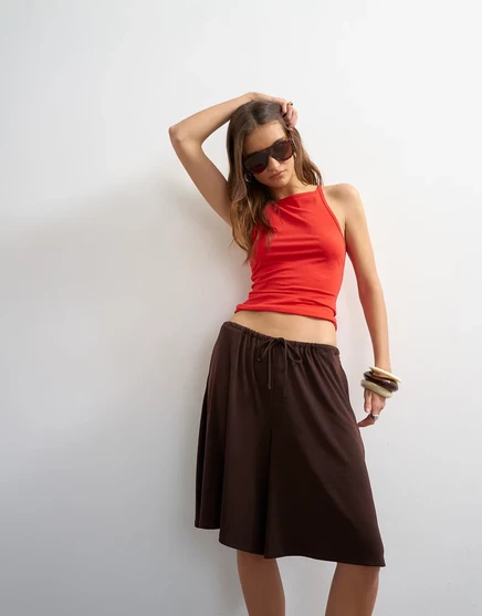 Спортивные удлиненные шорты Topshop cupro на шнурках коричневого цвета brown