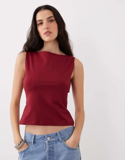 Женский топ ASOS Design Slinky лодочка полиамид, бордовый