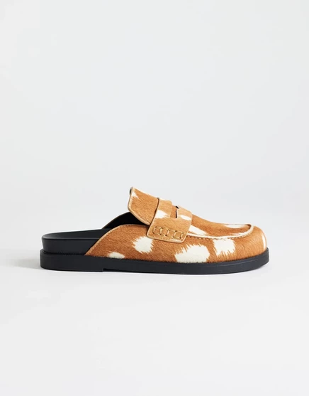 Topshop Addie hair на мокасинах mule из натуральной кожи с крупным принтом оленя deer print