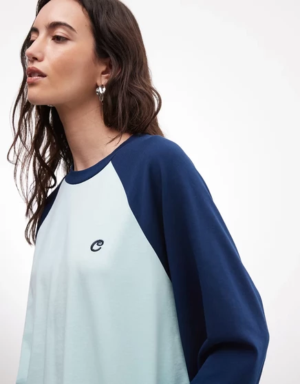 Облегающая футболка COLLUSION raglan с длинным рукавом цвета морской волны auqa и amp navy aqua + navy