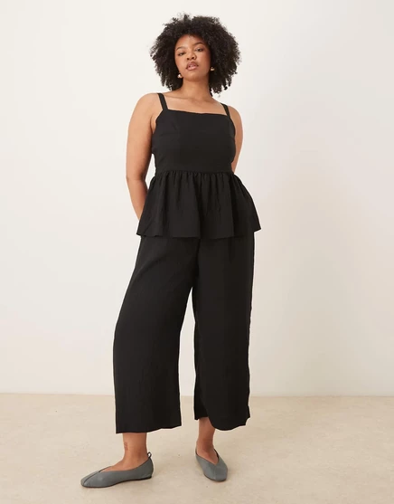 Женский комбинезон asos curve с баской и широкими штанинами, черный