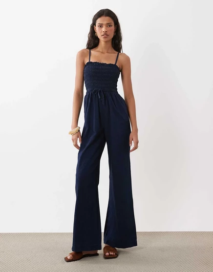 Женский джинсовый комбинезон ASOS Design с присборенным лифом, индиго