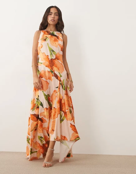 Женское макси-платье ASOS Design, оранжевое в цветы