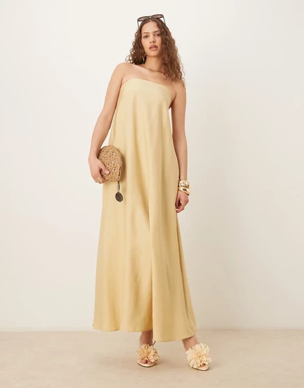 ДИЗАЙНЕРСКОЕ макси-платье-бандо ASOS cupro из камня stone