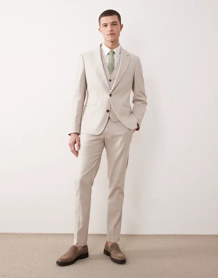 Дизайнерские узкие костюмные брюки ASOS из льна stone rich stone