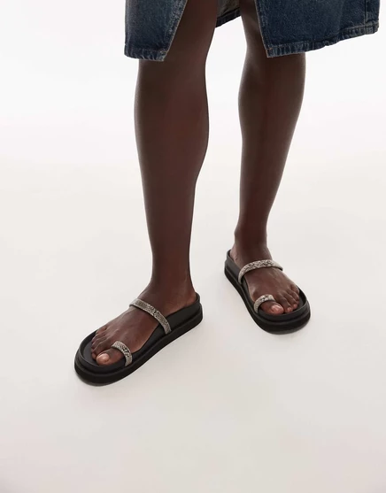 Сандалии на плоской подошве Topshop Josh из змеиной кожи snake