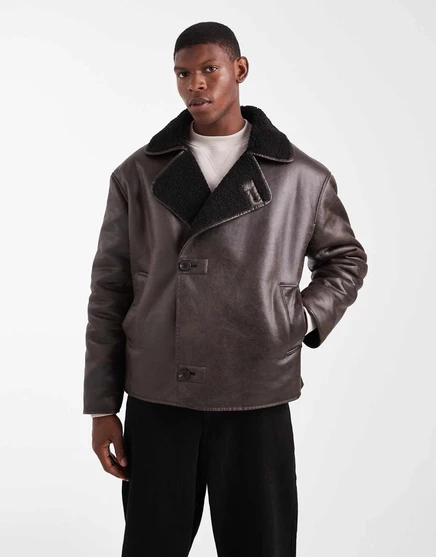 ДИЗАЙНЕРСКАЯ куртка-авиатор ASOS с воротником borg коричневого цвета brown