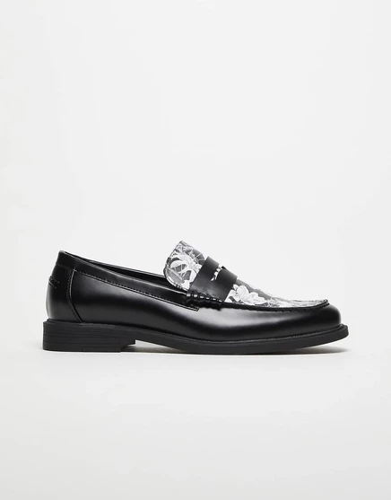 Дизайнерские мокасины ASOS черного цвета с фартуком в цветочек black