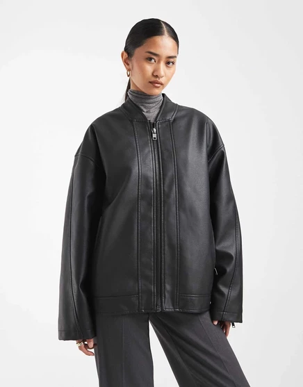 ДИЗАЙНЕРСКАЯ кожаная мотокуртка ASOS с подкладкой из стеганого материала черного цвета black