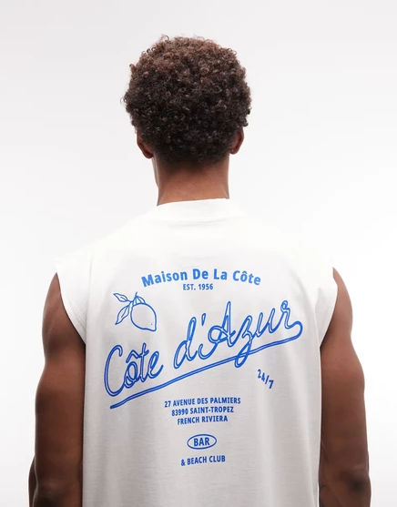 Мужская майка ASOS Design оверсайз с принтом, кремовая