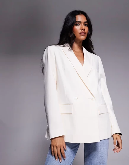 Женский двубортный блейзер ASOS Design, кремовый в клетку