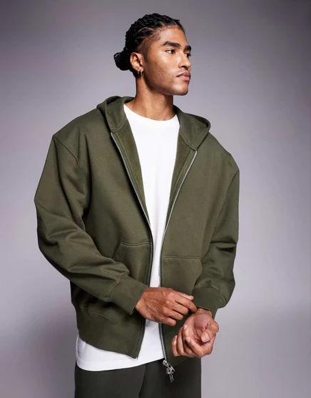 Толстовка ASOS DESIGN premium heavyweight oversize с капюшоном на молнии 400 г/м зеленого цвета хаки olive night