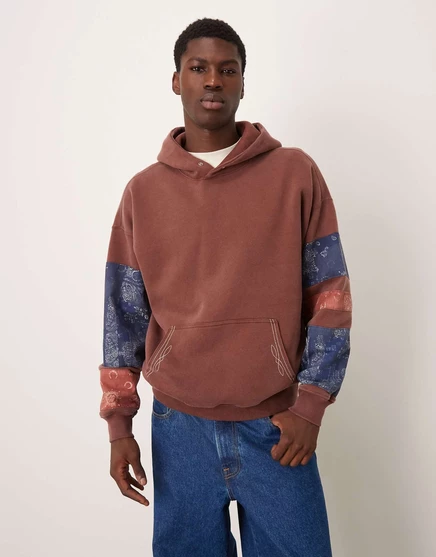 Толстовка с капюшоном Abercrombie &Fitch essential в стиле пэчворк шоколадно-коричневого цвета