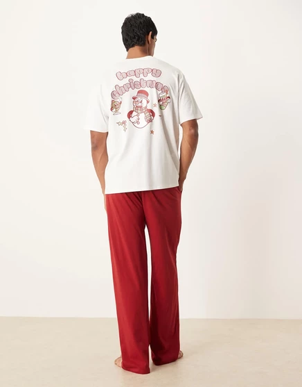 Мужской пижамный комплект ASOS Design с принтом, красный