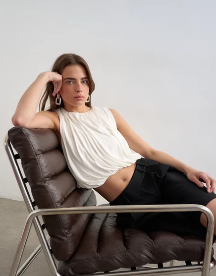 Женский топ TopShop с пышной драпировкой, слоновая кость