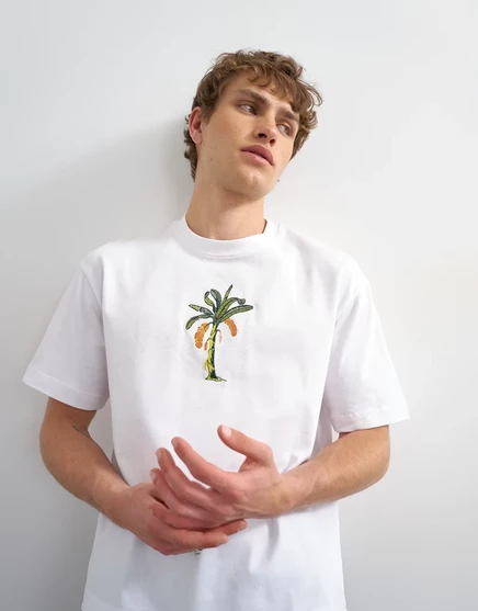 Мужская укороченная футболка Topman с вышивкой пальмы, белая