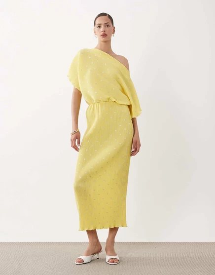 Женское платье макси Never Fully Dressed плиссе, лимонное