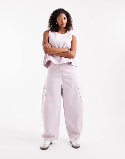 Практичные брюки-бочкообразки ASOS DESIGN с изогнутым швом, стиранные в сиреневый цвет - часть комплекта mauve