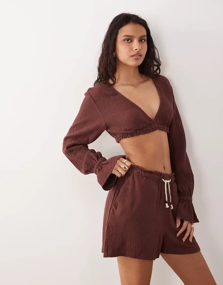 Женский топ ASOS Design с открытыми плечами из муслина, сливовый