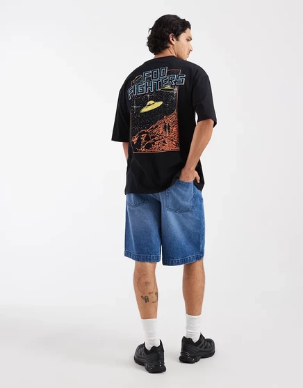 Мужская футболка ASOS Design оверсайз с принтом Foo Fighters UFO, черная