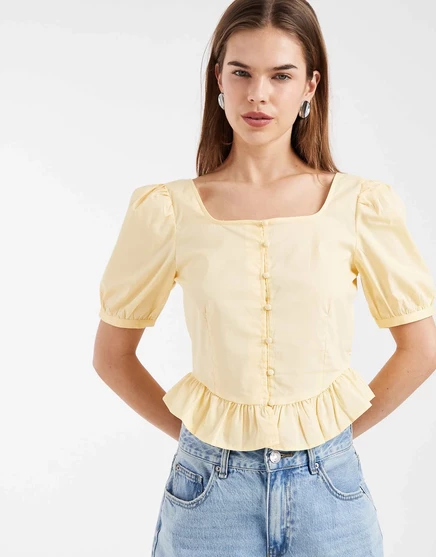 Укороченный топ Vero Moda из поплина с пышными рукавами в стиле молочницы золотистожелтого цвета золотистая дымка