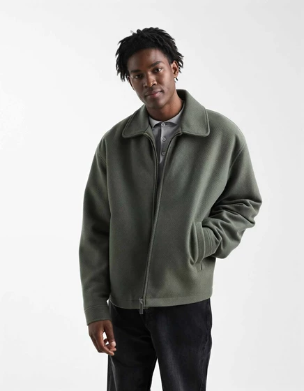 Мужская куртка-харрингтон ASOS Design шерстяного вида, зеленая