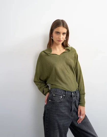 Женский свитер TopShop V‑образный тонкой вязки, хаки