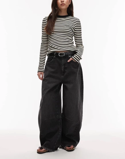 Укороченные джинсы-бочкообразки AllSaints payton черного цвета, стиранные черные