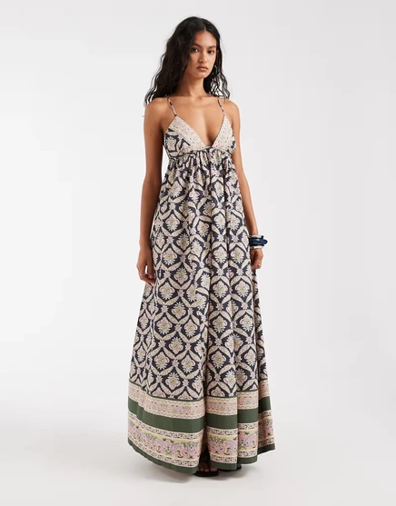 Женское платье Free People Sorrento макси бохо с цветами, голубой микс