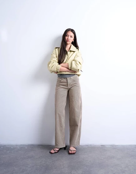 Коричневые брюки с подпругой в полоску от Topshop brown