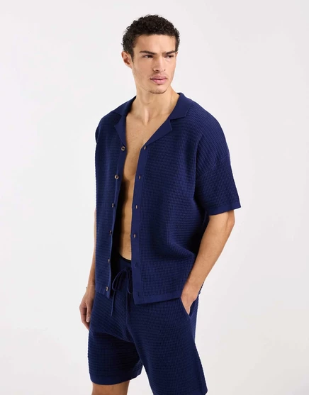 Мужское поло ASOS Design с отложным воротником, синее
