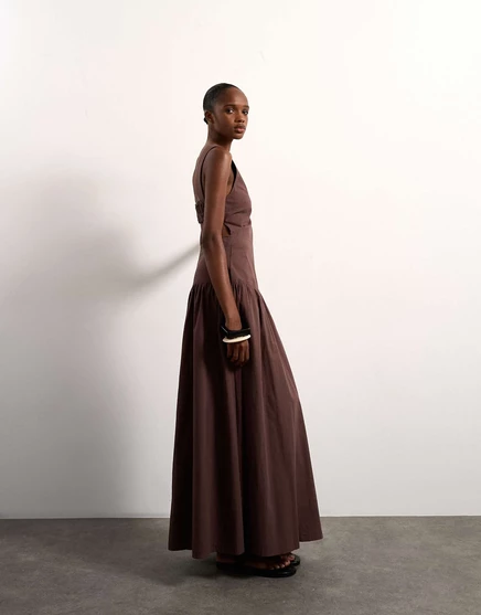 Женское платье Topshop макси с вырезом, шоколадное